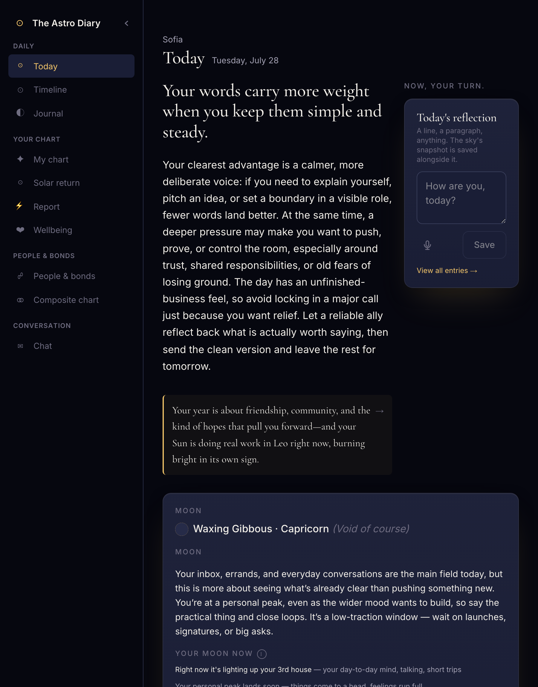 A daily read, written for your chart — not a generic horoscope.